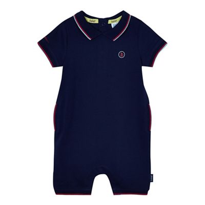 Baby boys' navy tipped romper suit